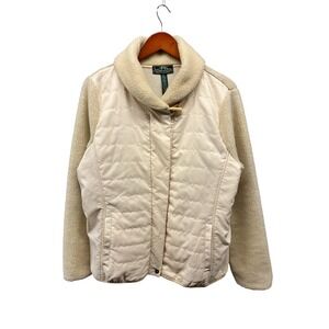 Lauren Ralph Lauren Puffer Fleece Jacket Women's XL Cream Quilted Collar